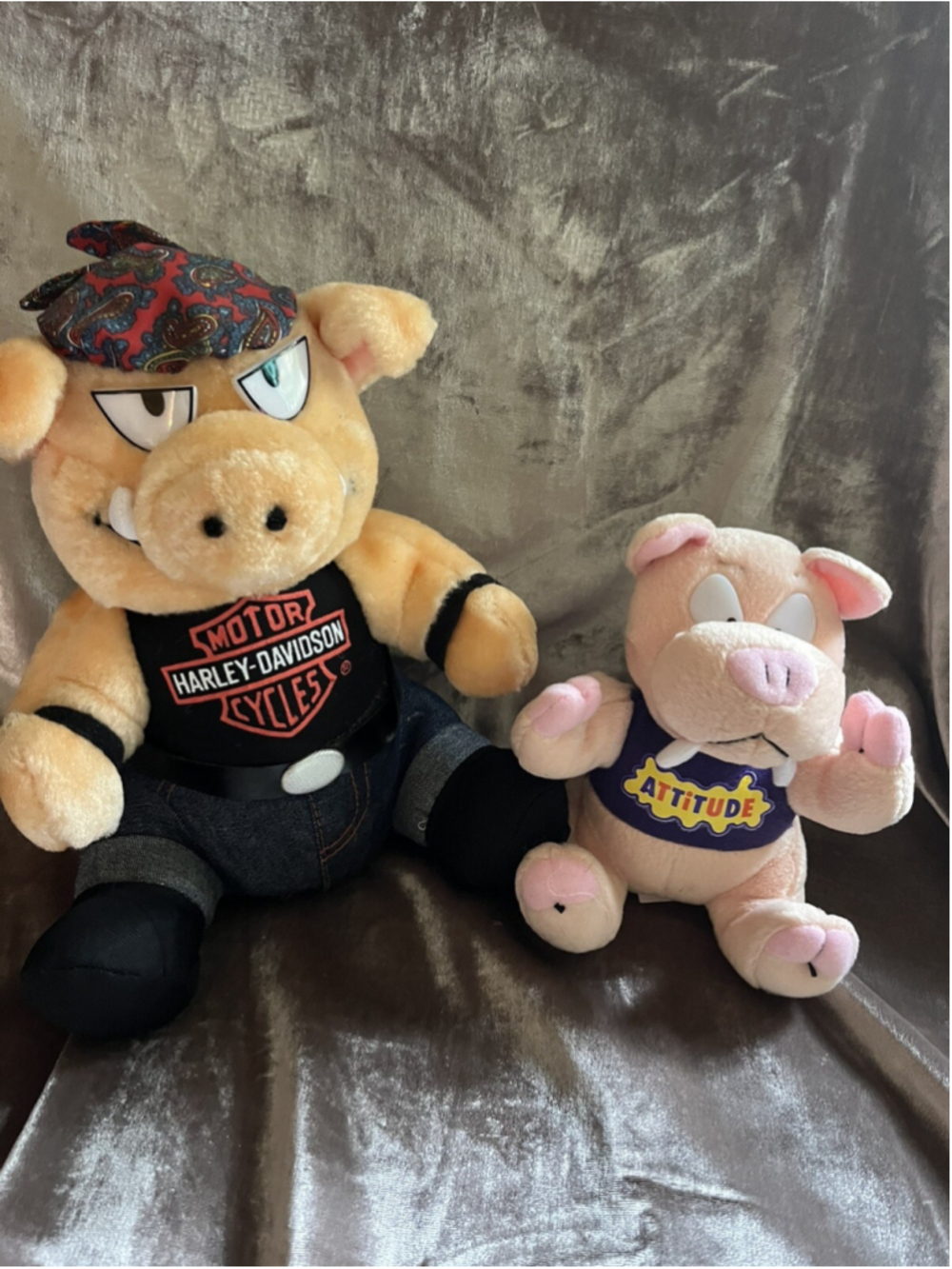 1993 Play By Play Harley Davidson Pig Wearing Bandana Plush & EXTRA PIG W/TUDE